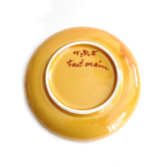 Vintage Vallauris Terre De France Round Stoneware Bowl 1950 Handmade Orange - Picture 5 of 6